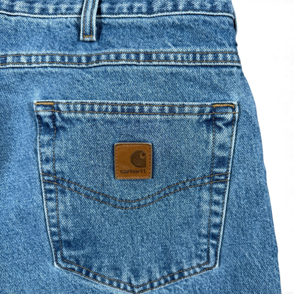 Carhartt Jeans Mens 38x30 Blue Stonewash Relaxed Fit B18 Straight Workwear Denim - Picture 7 of 9